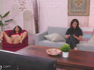 Girlsway Eliza Ibarra Gets Caught By Roommate Whitney Wright While Masturbating X rated movie shows