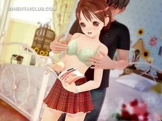 Delicate anime adolescent stripped for sex movie and tits teased