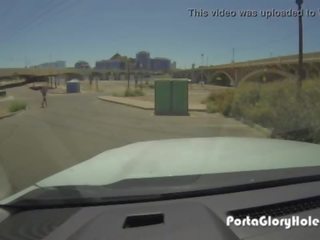 Porta Gloryhole young lady swallows cum under a bridge