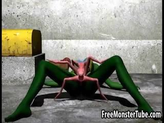 3d tekenfilm buitenaards godin krijgen geneukt hard door een spider