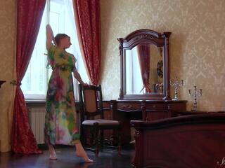 Long Dress goddess Annett Admires The Mirror and Poses Nude in Bed!