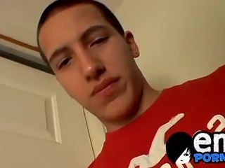 Enchanting gay dude masturbates in his room