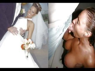 Brides wedding dress before during immediately afterwards compilation cuckold facial cumshot