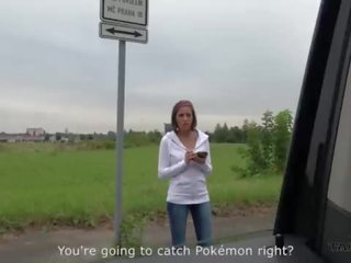 Suuri fabulous pokemon metsästäjä povekas vauva convinced kohteeseen naida muukalainen sisään driving pakettiauto