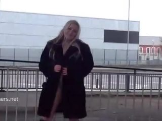 Enchanting blonde Kaz flashing firm tits and milf public